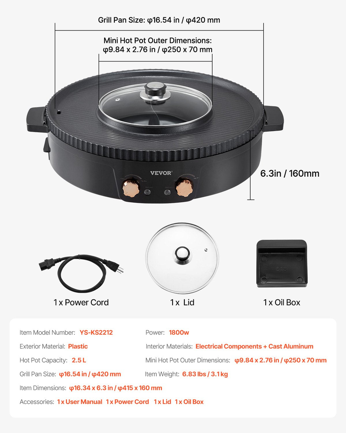 Hot Pot with Grill, 1800W 2-in-1 Electric Smokeless Grill and Hot Pot, Korean BBQ Shabu Shabu Hotpot with Separate Dual Temperature Control, Non-stick Pan, for 2-8 People Family Dining