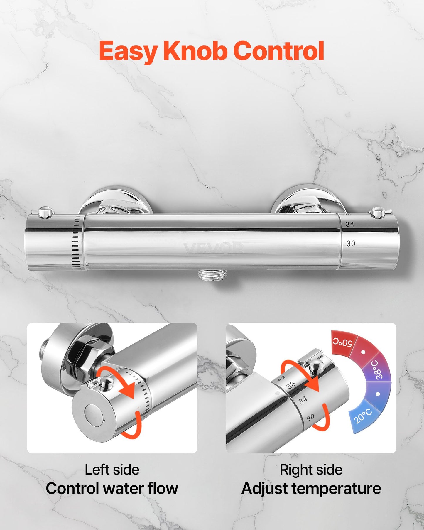 Thermostatic Shower Faucet Valve, 38℃ Secure Lock Thermostatic Shower Valve, Hot Cold Water Showering Faucet Temperature Control Valves with Solid Brass Casting for Bathroom, RV, Leak-Proof