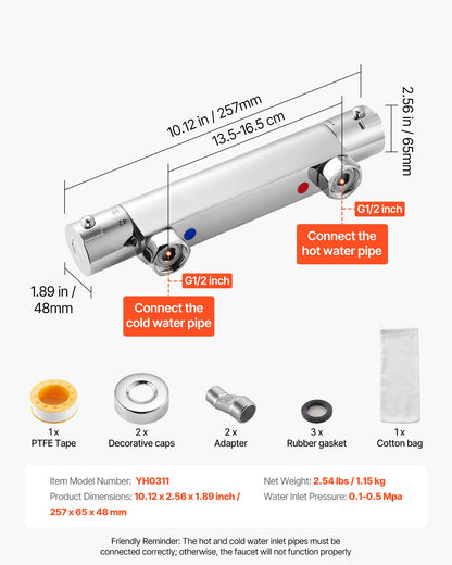 Thermostatic Shower Faucet Valve, 38℃ Secure Lock Thermostatic Shower Valve, Hot Cold Water Showering Faucet Temperature Control Valves with Solid Brass Casting for Bathroom, RV, Leak-Proof