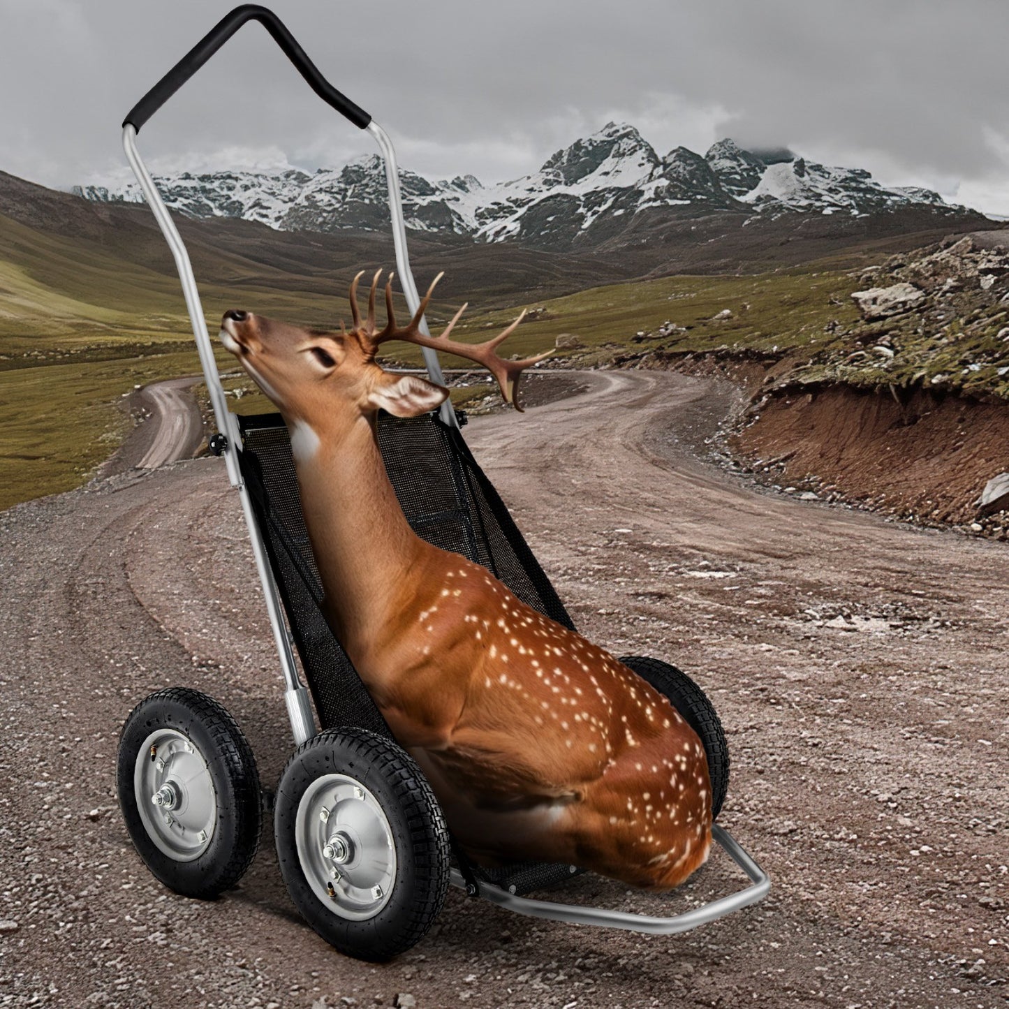 Jaktvagnar, 500 kg hjortvagn, kraftig bandvagn, fällbar hjortvagn för allting med stötdämpande däck, redskapsvagn för jakt, fiske, vandring