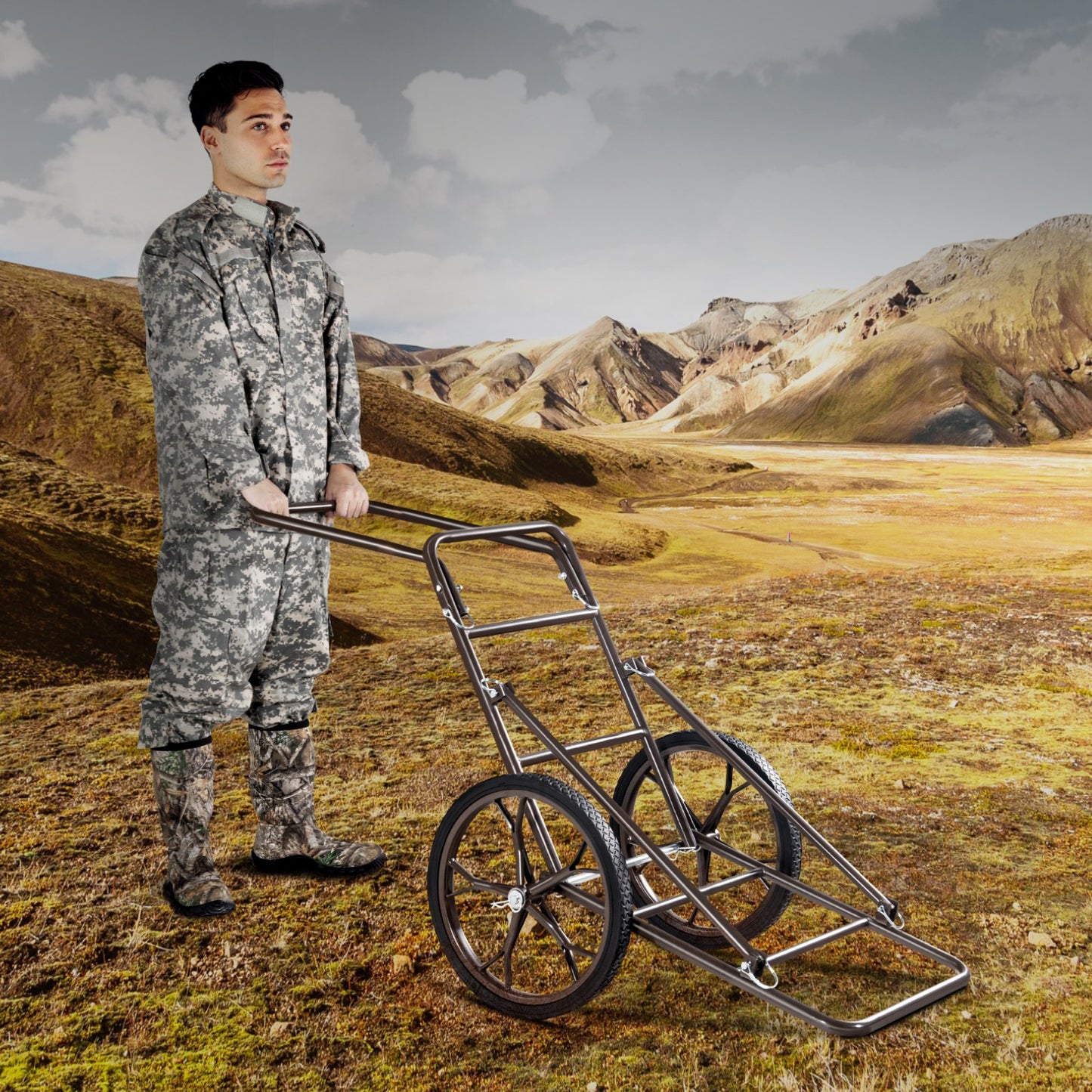 Deer Cart, 500 LBS Capacity Folding Game Cart, Deer Cart Game Hauler with 17" Big Rubber Wheel & Ergonomic Handle, Heavy-Duty Game Cart Accessories, Utility Gear Dolly for Hunting Fishing Hiking