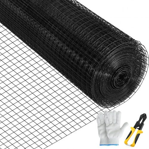 Hardware Cloth, 24\" x 100\' & 1\"x1\" Mesh Size, Galvanized Steel Vinyl Coated 16 Gauge Chicken Wire Fencing with A Cutting Plier & A Pair of Fabric Gloves, for Garden Fencing & Pet Enclosures,