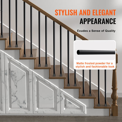 Staircase Metal Balusters, 3/4'' Round x 32'' Long Aluminum Decorative Banister Spindles, 101 Pack Deck Baluster with Screws, Classic Hollow Deck Railing Satin Black Powder Coated for Porch