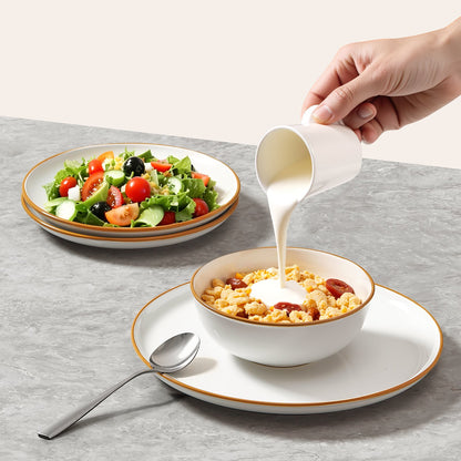 Dinnerware Set, Service for 6 People, Round Plates and Bowls Sets, Scratch Resistant Ceramic Dinner Ware, Dishwasher and Microwave Suitable Kitchen Dishes, for Dessert Salad Soup Pasta, White