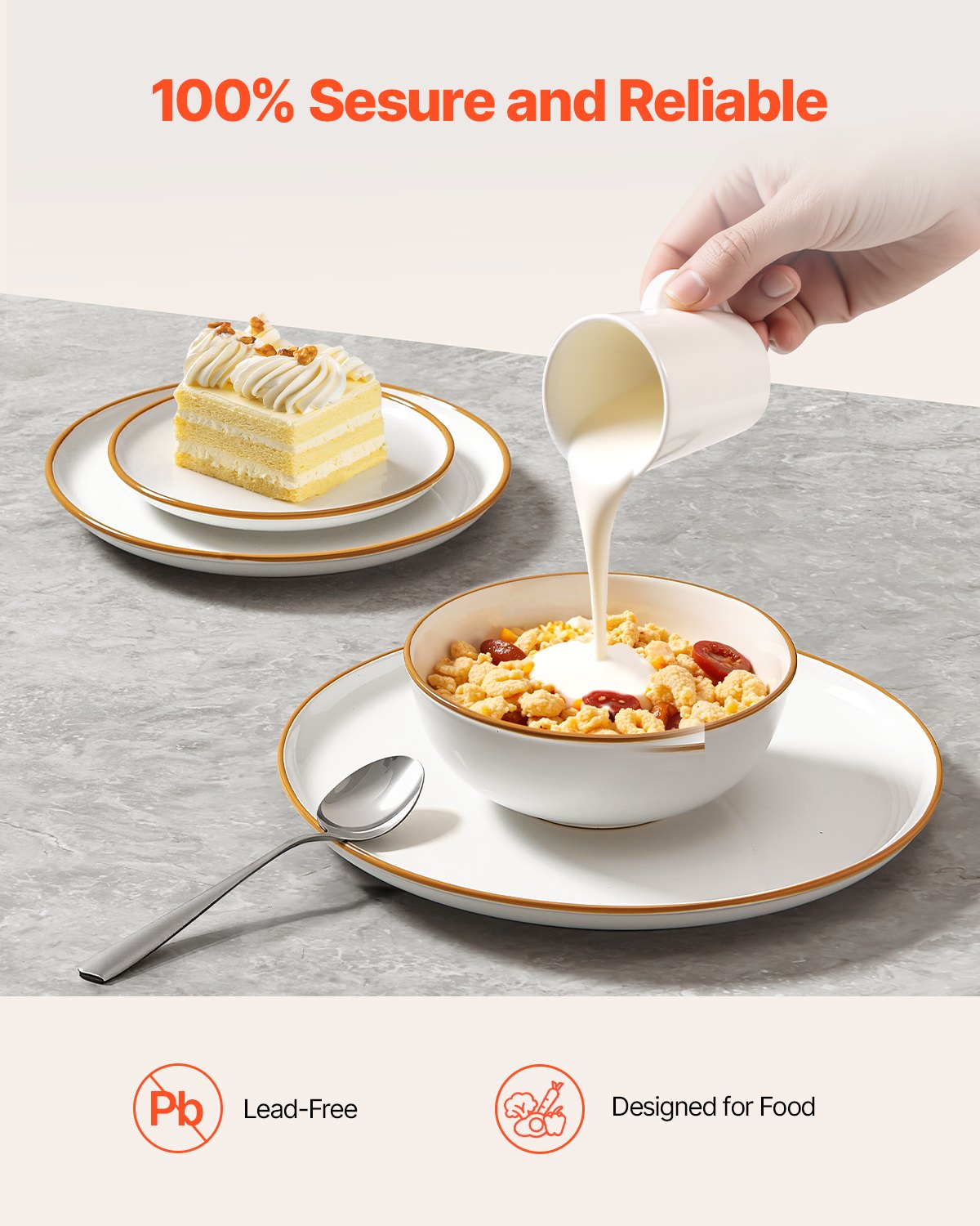 Dinnerware Set, Service for 8 People, Round Plates and Bowls Sets, Scratch Resistant Ceramic Dinner Ware, Dishwasher and Microwave Suitable Kitchen Dishes, for Dessert Salad Soup Pasta, White