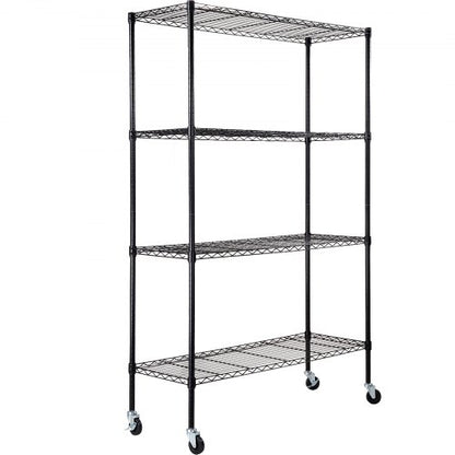 Storage Shelving Unit with Wheels, 4-Tier Adjustable, 700 lbs Capacity, Heavy Duty Garage Shelves Metal Organizer Wire Rack, Black, 47.2" L x 17.7" W x 74" H for Kitchen Pantry Basement Bathroom