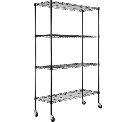 Storage Shelving Unit with Wheels, 4-Tier Adjustable, 700 lbs Capacity, Heavy Duty Garage Shelves Metal Organizer Wire Rack, Black, 47.2" L x 17.7" W x 74" H for Kitchen Pantry Basement Bathroom