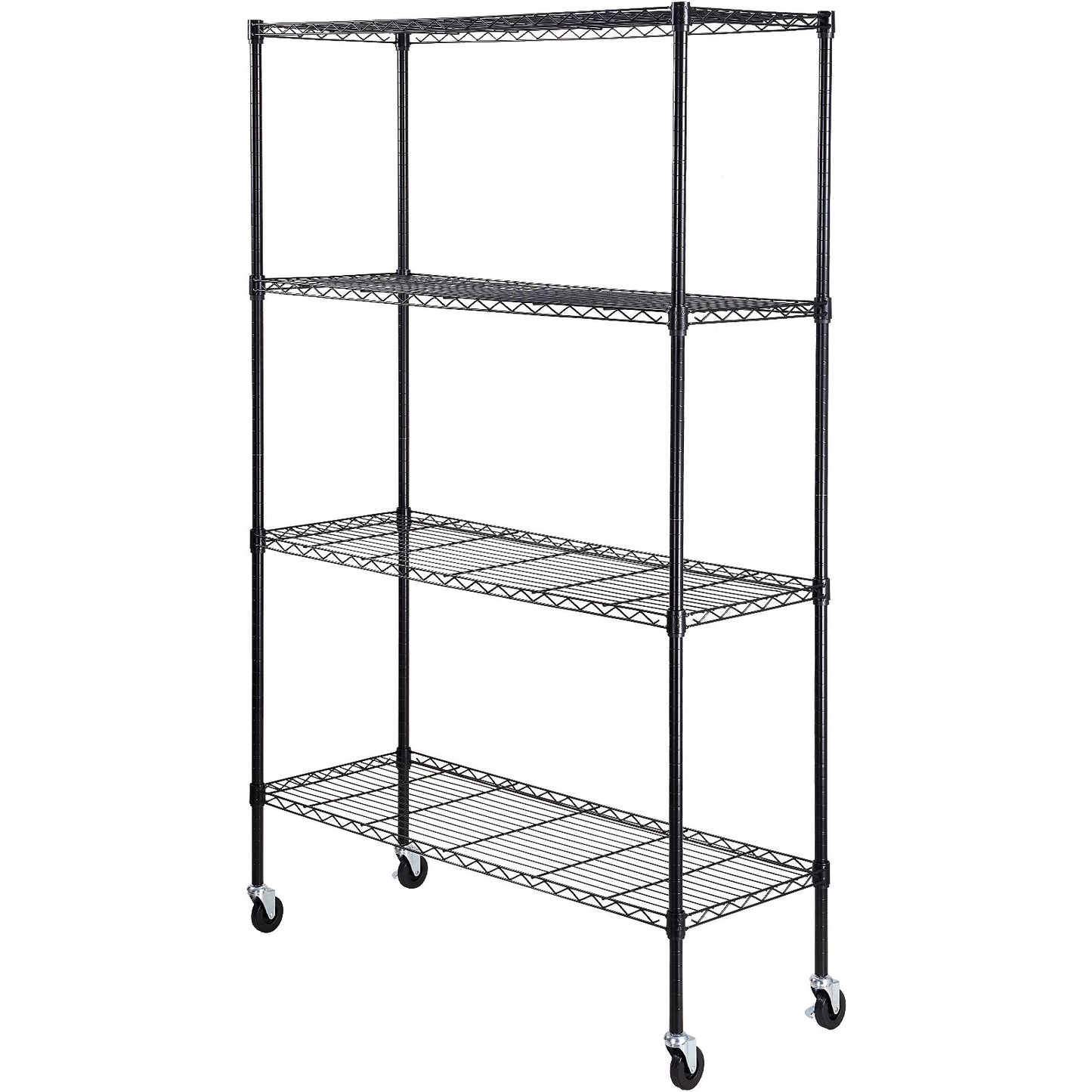 Storage Shelving Unit with Wheels, 4-Tier Adjustable, 700 lbs Capacity, Heavy Duty Garage Shelves Metal Organizer Wire Rack, Black, 47.2" L x 17.7" W x 74" H for Kitchen Pantry Basement Bathroom