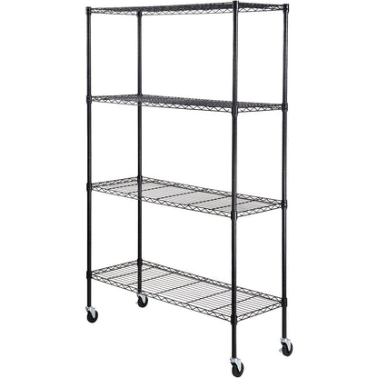 Storage Shelving Unit with Wheels, 4-Tier Adjustable, 700 lbs Capacity, Heavy Duty Garage Shelves Metal Organizer Wire Rack, Black, 47.2" L x 17.7" W x 74" H for Kitchen Pantry Basement Bathroom