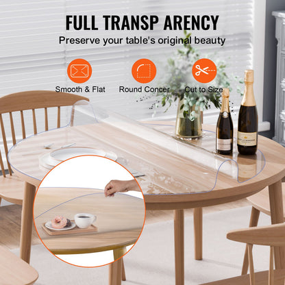 Plastic Table Cover, 48 x 48 Inch 2.0 mm Thick Clear Table Protector, Round PVC Desk Mat, Waterproof & Easy Cleaning Desk Pad Tablecloth, for Office Dresser Dining Room Table Night Stand