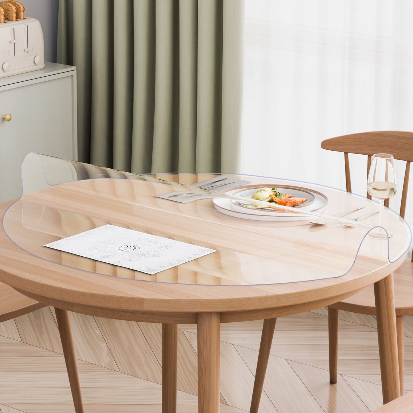 Plastic Table Cover, 48 x 48 Inch 2.0 mm Thick Clear Table Protector, Round PVC Desk Mat, Waterproof & Easy Cleaning Desk Pad Tablecloth, for Office Dresser Dining Room Table Night Stand