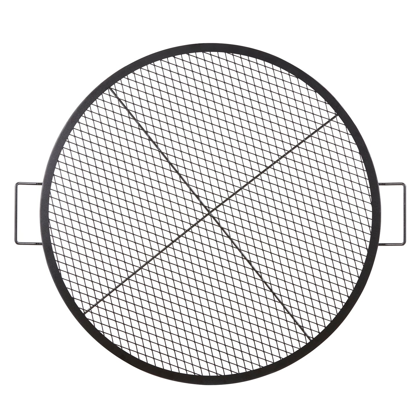 X-Marks eldstadsgrillgaller, runt matlagningsgaller, kraftigt stålgrillgaller för lägereld med handtag och stöd X-tråd, bärbart campingkokkärl för utomhusfester och sammankomster, 36 tum svart