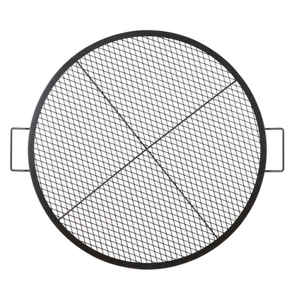 X-Marks eldstadsgrillgaller, runt matlagningsgaller, kraftigt stålgrillgaller för lägereld med handtag och stöd X-tråd, bärbart campingkokkärl för utomhusfester och sammankomster, 36 tum svart
