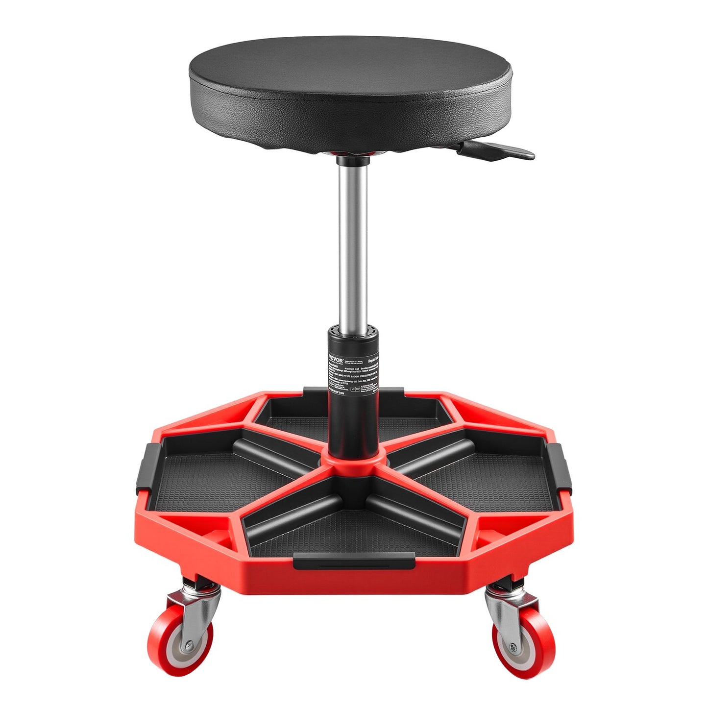 Rolling Mechanic Stool with Wheels, 300 lbs Capacity Garage Seat/Work Stool, Adjustable Height (16.5-21.7 in) Roller Creeper Seat with Tool Tray, for Garage, Shop & Auto Repair, Black+Red