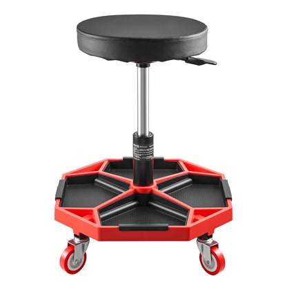 Rolling Mechanic Stool with Wheels, 300 lbs Capacity Garage Seat/Work Stool, Adjustable Height (16.5-21.7 in) Roller Creeper Seat with Tool Tray, for Garage, Shop & Auto Repair, Black+Red
