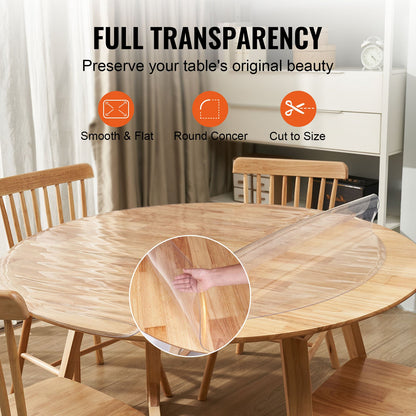 Clear Table Cover Protector, 48 inch/1230 mm Round Table Cover, 1.5 mm Thick PVC Plastic Tablecloth, Waterproof Desktop Protector for Writing Desk, Coffee Table, Dining Room Table