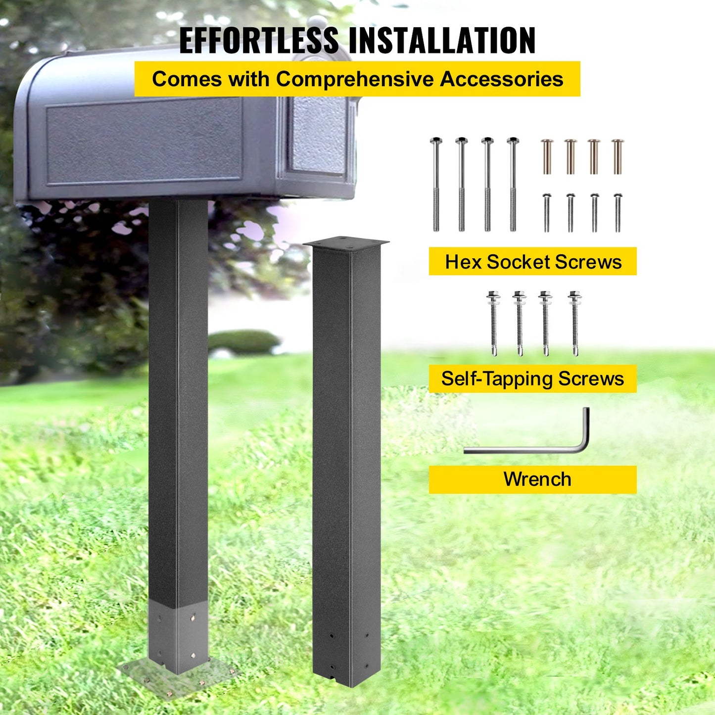 Mailbox Post, 43\" High Mailbox Stand, Black Powder-Coated Mail Box Post Kit, Q235 Steel Post Stand Surface Mount Post for Sidewalk and Street Curbside, Universal Mail Post for Outdoor Mailbox