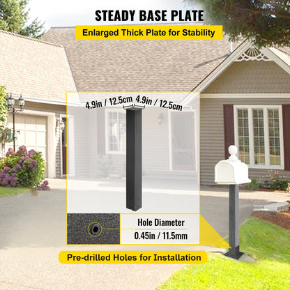 Mailbox Post, 43\" High Mailbox Stand, Black Powder-Coated Mail Box Post Kit, Q235 Steel Post Stand Surface Mount Post for Sidewalk and Street Curbside, Universal Mail Post for Outdoor Mailbox