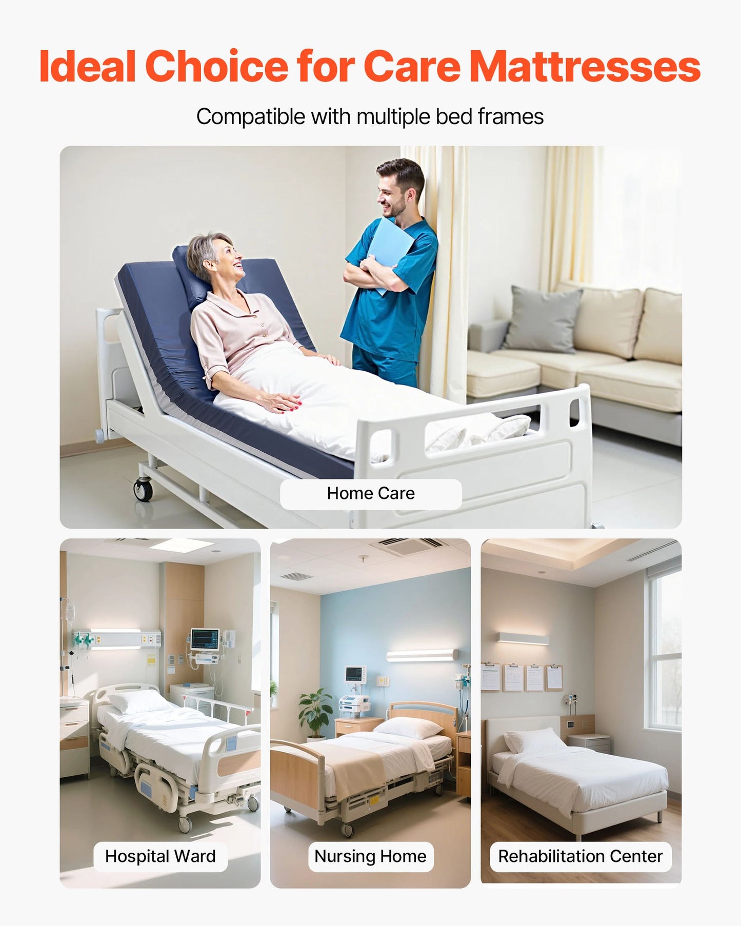Hospital Bed Mattress, 227 kg Load, Long Term Care Pressure Redistribution Medical-Grade Dual Layer Foam Mattress, Waterproof for Bedsore Treatment Nursing Homes & Home Care, 914 x 2030 x 153 mm