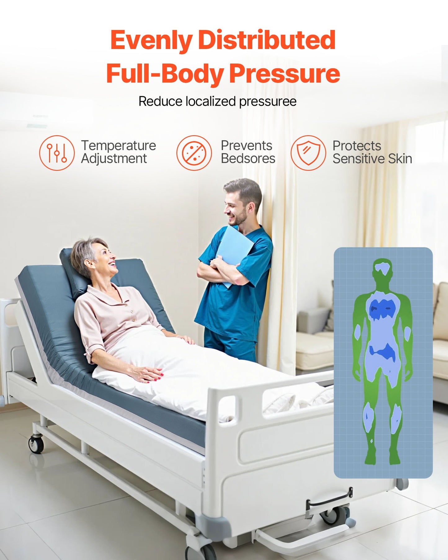 Hospital Bed Mattress, 204 kg Load, Long Term Care Pressure Redistribution Medical-Grade Multi-Layer Foam Mattress, Waterproof for Bedsore Treatment Nursing Home & Home Care, 914 x 2030 x 153 mm