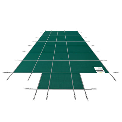 Poolskydd passar 16x32ft rektangulära markpooler, säkerhetspoolskydd med 4x10ft mittändsteg, massivt nätpoolskydd med dräneringshål för pool, vinterskydd, grönt