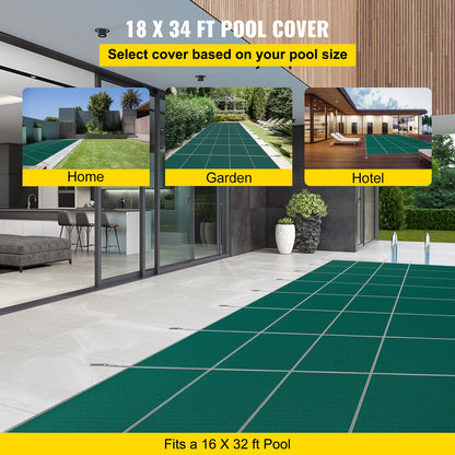 Poolskydd Poolsäkerhetsskydd 16x32FT Rektangulärt markskydd Grönt nät Massivt poolsäkerhetsskydd för pool Vintersäkerhetsskydd