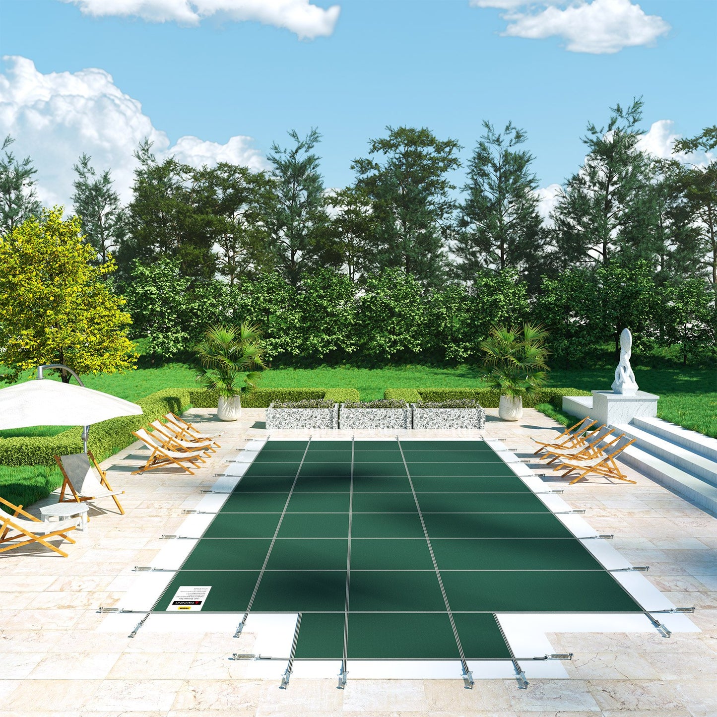 Poolskydd passar 18x36ft rektangulära markpooler, säkerhetspoolskydd med 4x10ft mittändsteg, massivt poolskydd i nät med dräneringshål för pool, vinterskydd, grönt