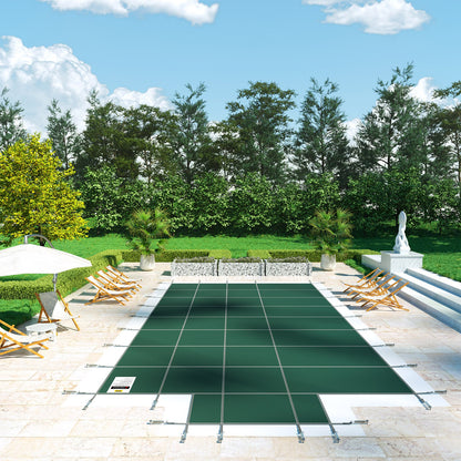 Poolskydd passar 18x36ft rektangulära markpooler, säkerhetspoolskydd med 4x10ft mittändsteg, massivt poolskydd i nät med dräneringshål för pool, vinterskydd, grönt