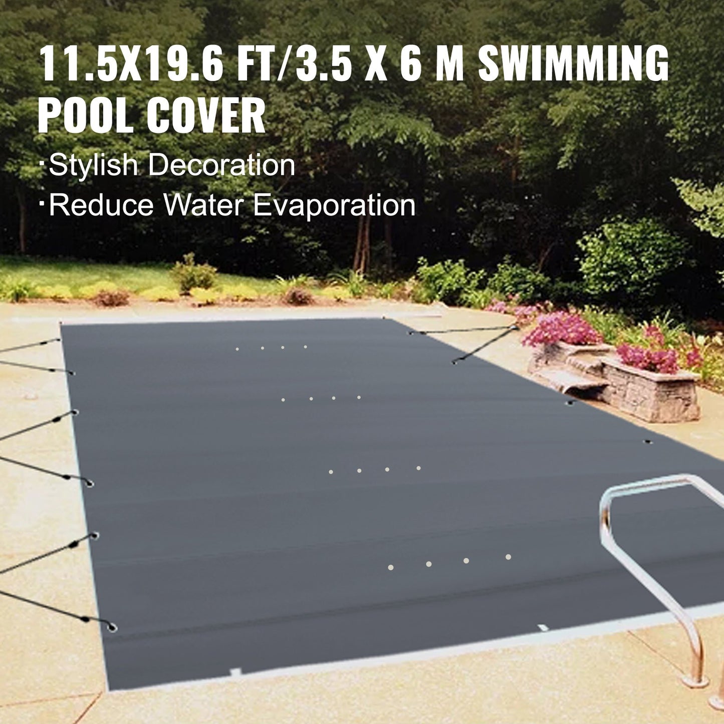 Poolskydd, 11,5x19,6 fot nedgrävt poolskydd, träkolsfärgade PVC-poolskydd, rektangulärt säkerhetspoolskydd nedgrävt poolskydd massivt säkerhetspoolskydd för pool vinterskydd