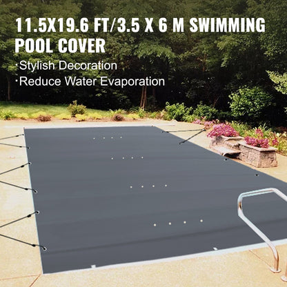 Poolskydd, 11,5x19,6 fot nedgrävt poolskydd, träkolsfärgade PVC-poolskydd, rektangulärt säkerhetspoolskydd nedgrävt poolskydd massivt säkerhetspoolskydd för pool vinterskydd
