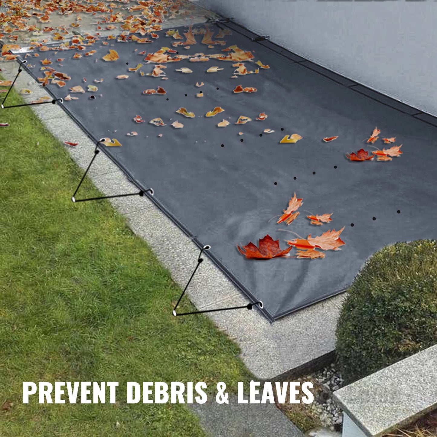 Poolskydd, 13x23 fot nedgrävt poolskydd, träkolsfärgade PVC-poolskydd, rektangulärt säkerhetspoolskydd vinterpoolskydd massivt säkerhetspoolskydd för pool vinterskydd