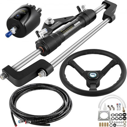Hydraulic Boat Steering Kit, 300HP Hydraulic Steering Helm Pump, Aluminum Alloy Steering Cylinder, 13.5\" Steering Wheel with 10\" Hydraulic Steering Hose for Boat Steering System