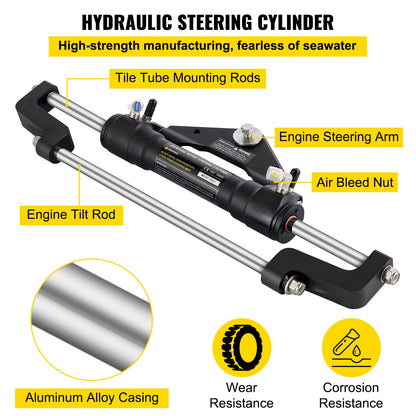 Hydraulic Boat Steering Kit, 300HP Hydraulic Steering Helm Pump, Aluminum Alloy Steering Cylinder, 13.5\" Steering Wheel with 10\" Hydraulic Steering Hose for Boat Steering System