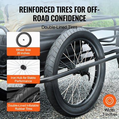 Cykelkärra, lastkapacitet 124,7 kg, kraftig cykelkärra, hopfällbar kompakt förvaring och snabbkoppling med universalkoppling, 50,8 cm hjul, passar de flesta cykelhjul, ram i kolstål