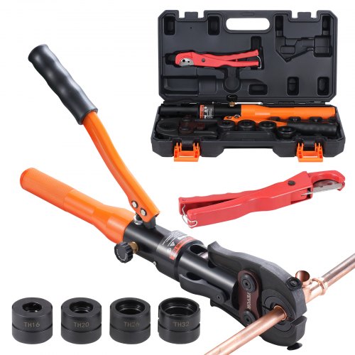 Copper Tube Fittings Hydraulic Pipe Crimping Tool, Pressing Plier with TH16, TH20, TH26, TH32 Quick Change Jaws, 360° Rotatable Press Kit for Confined Spaces Tee Fittings Hydraulically Driven