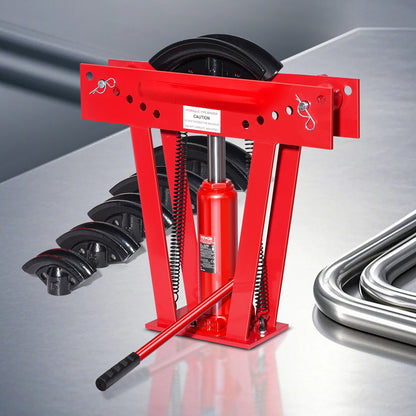 Hydraulic Pipe Bender, 12 Ton Manual Copper Exhaust Pipe Bending Machine with 6 Dies (1/2" - 2") and 90 - 180° Adjustable Rollers, Heavy-Duty Pipe Tube Bender for Piping Railing Construction