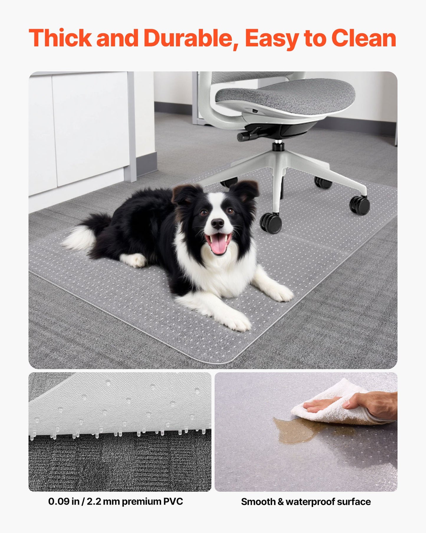 Chair Mat, 915 x 1225 mm Office Chair Mat for Carpeted Floors, Plastic Floor Protector Rug with Studded, Non-Slip & Easy to Clean, Smooth Glide Under Desk Rug for Home Office (Rectangular)
