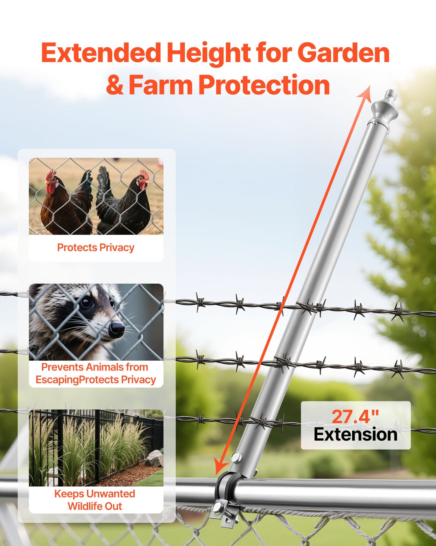 Chain Link Fence Extensions, 18 Packs 695 mm Extension Height, Galvanized Post Extender for 32 to 38 mm Top of Fence, U Bracket, Barbed Wire Extend Arm for Privacy, Prevent Dogs Jumping Out