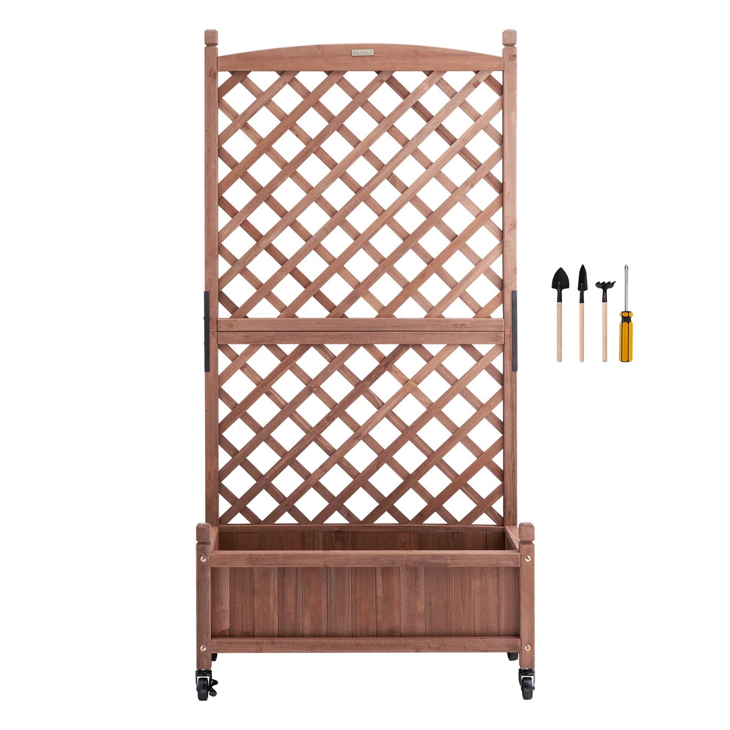 Raised Garden Bed with Trellis, 30" x 13" x 61.4" Outdoor Raised Wood Planters with Drainage Holes, Free-Standing Trellis Planter Box for Vine Climbing Plants Flowers in Garden, Patio, Balcony