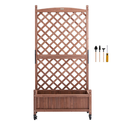 Raised Garden Bed with Trellis, 30" x 13" x 61.4" Outdoor Raised Wood Planters with Drainage Holes, Free-Standing Trellis Planter Box for Vine Climbing Plants Flowers in Garden, Patio, Balcony