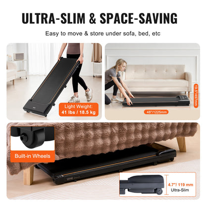 Gångmatta, löpband för under skrivbordet för hemmakontor, fungerande joggingmaskin, 115 kg kapacitet 2,5 hk bärbar lättviktig gångmatta, med fjärrkontroll och LED-display