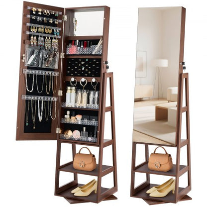 360° Swivel Jewelry Cabinet, 1550 mm Tall, Full-Length Mirror with Storage, Standing Rotatable Jewelry Armoire Organizer, Lockable Door with 2 Keys, Accessory Pouches, and Storage Shelves