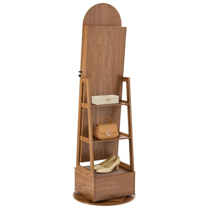 360° vridbart smyckesskåp, 1655 mm högt, helfigursspegel med förvaring, stående roterbar smyckesskåp, låsbar med 2 nycklar, tillbehörsfickor, förvaringshyllor och låda