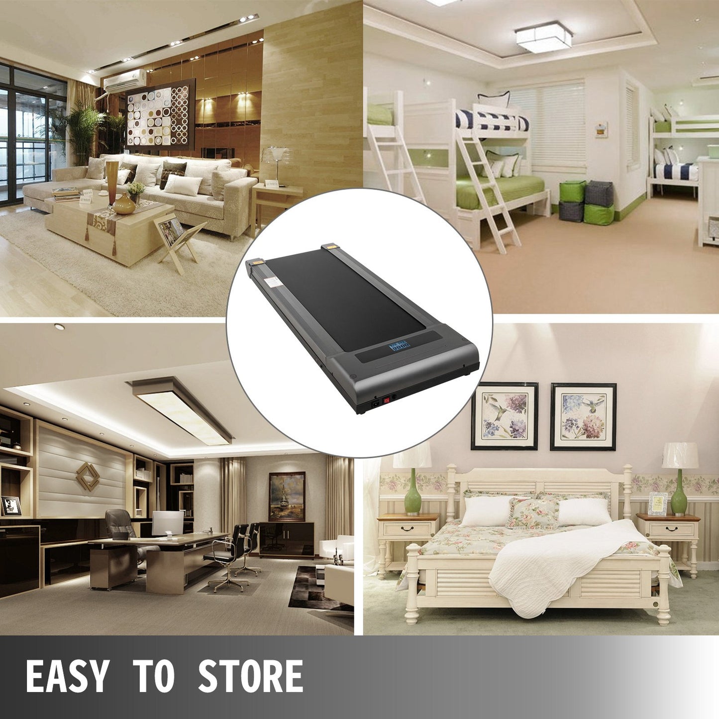 Löpband för under skrivbord, löpband för löpning, LED-löpband för hemmabruk med fjärrkontroll, 1-6,0 km/h hastighet, bärbart smalt löpband för inomhusträning (grå, utan ledstång)