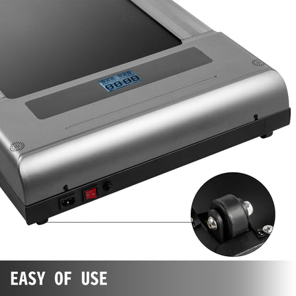 Löpband för under skrivbord, löpband för löpning, LED-löpband för hemmabruk med fjärrkontroll, bärbart smalt löpband för inomhusträning med hastighet 1–6,0 km/h (silver, med ledstång)