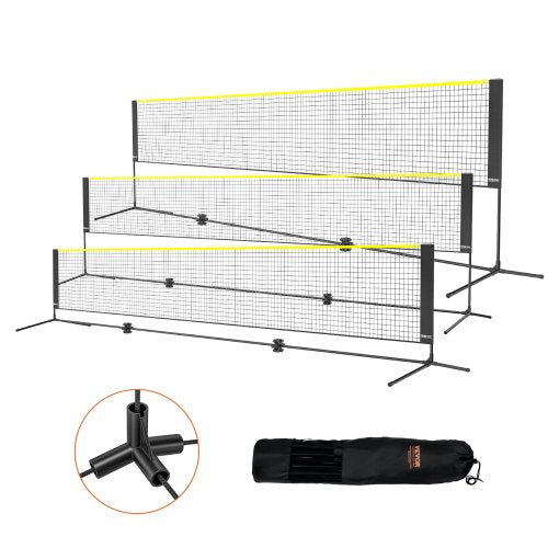 Badmintonnät, höjdjusterbart volleybollnät, 5,7 meter brett hopfällbart pickleballnät, bärbart och enkelt uppsatt tennisnätset med stänger, stativ och bärväska, för barns trädgårdsspel inomhus och utomhusbruk