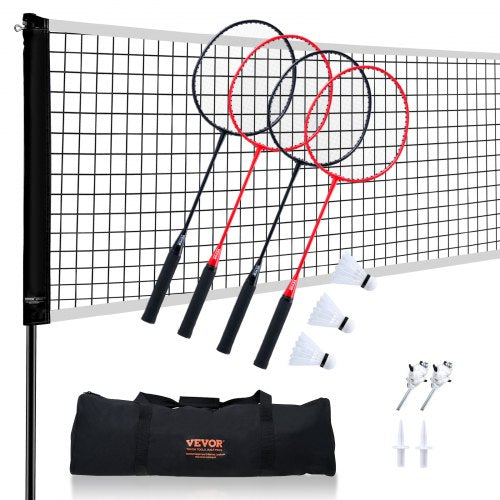 Badmintonnätset, badmintonnät för utomhusbruk, strandpark, bärbart badmintonutrustningsset, badmintonnät för vuxna och barn med stänger, bärväska, 4 järnracketar och 3 nylonbadmintonbollar