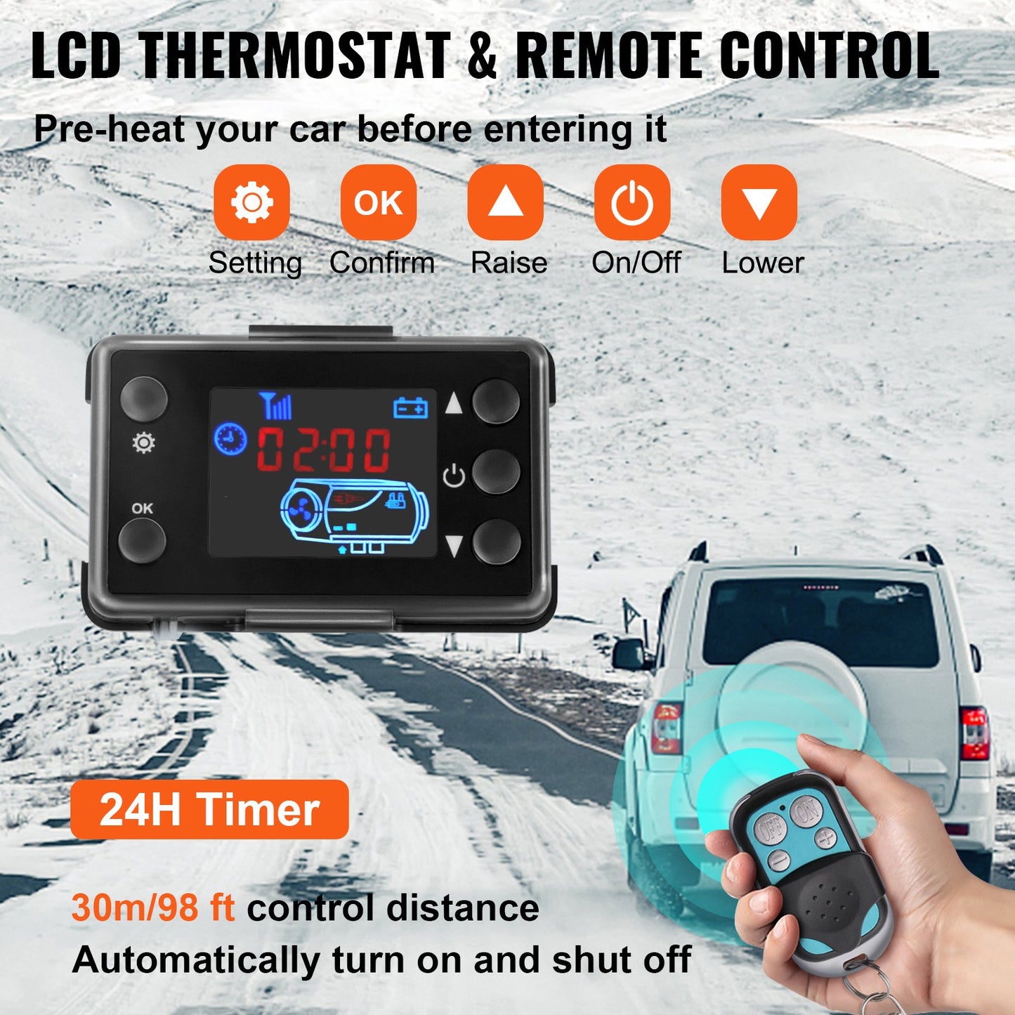 5KW Luftdieselvärmare 12V Diesel Parkeringsvärmare LCD-brytare 5KW Dieselvärmare Ljuddämpare för RV Husbil Släpvagn Lastbilar Båtar VEVOR