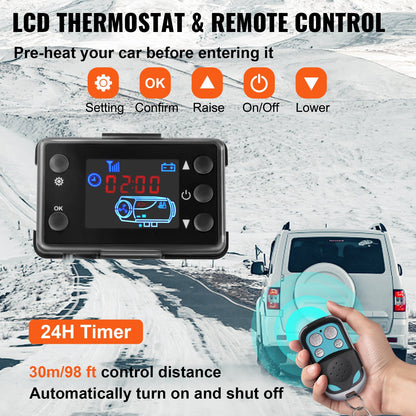 5KW Luftdieselvärmare 12V Diesel Parkeringsvärmare LCD-brytare 5KW Dieselvärmare Ljuddämpare för RV Husbil Släpvagn Lastbilar Båtar VEVOR