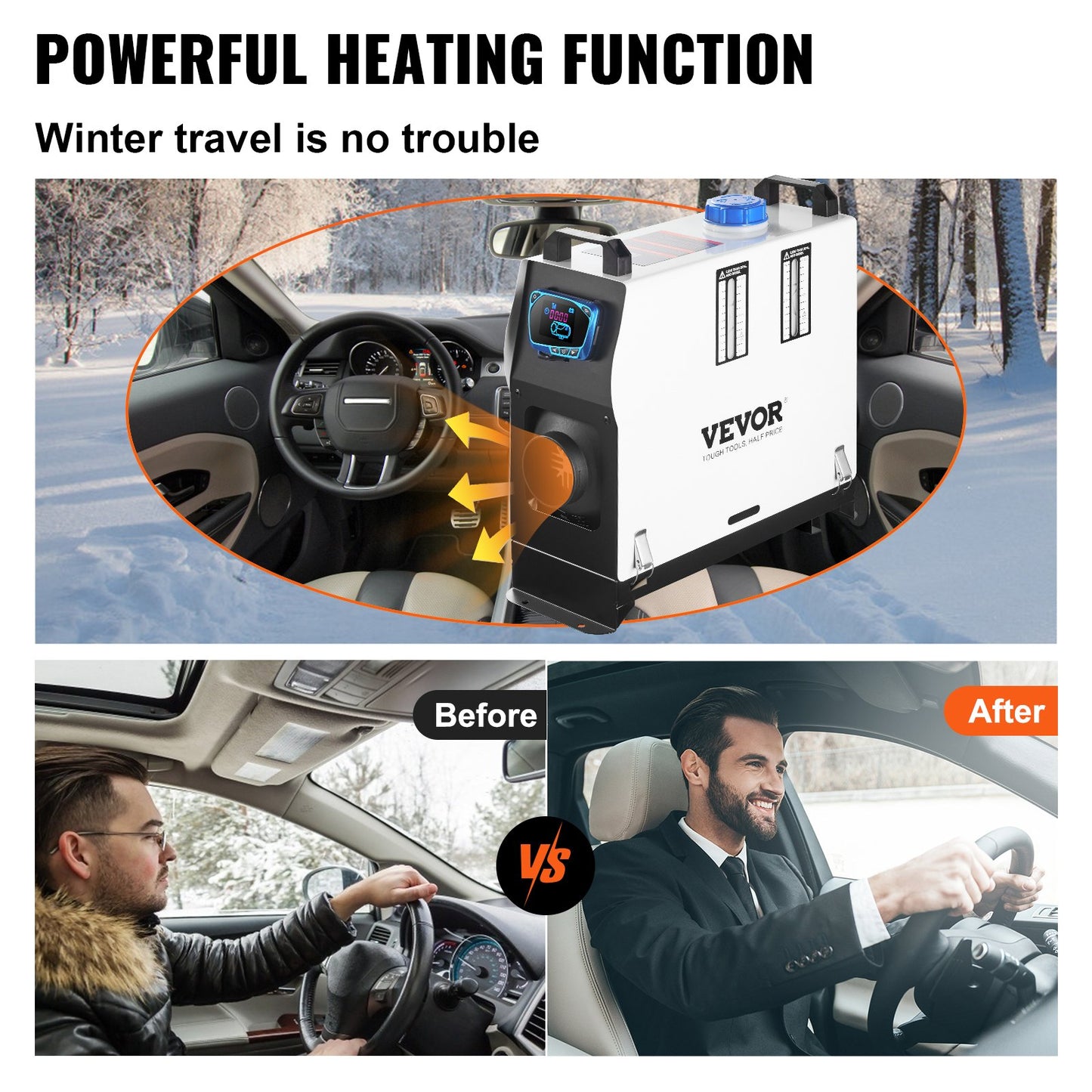 Orange Diesel Air Heater, 8KW Parking Heater, All in 1, 12V Truck Heater, One Air Outlet, with Red LCD Switch, Remote Control, Fast Heating Diesel Heater, For Car, RV Truck, Boat, Campervans, Caravans